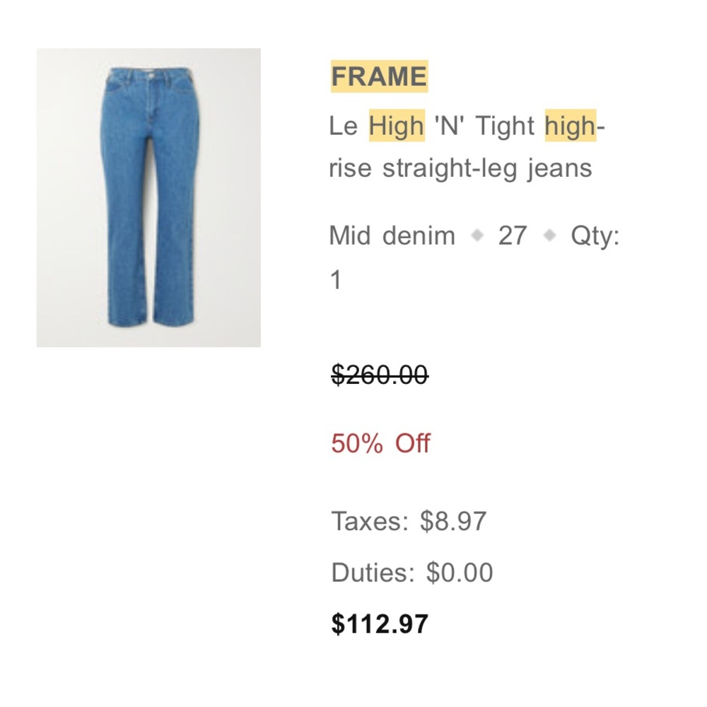 Frame high waist, tight straight leg jeans, size 25